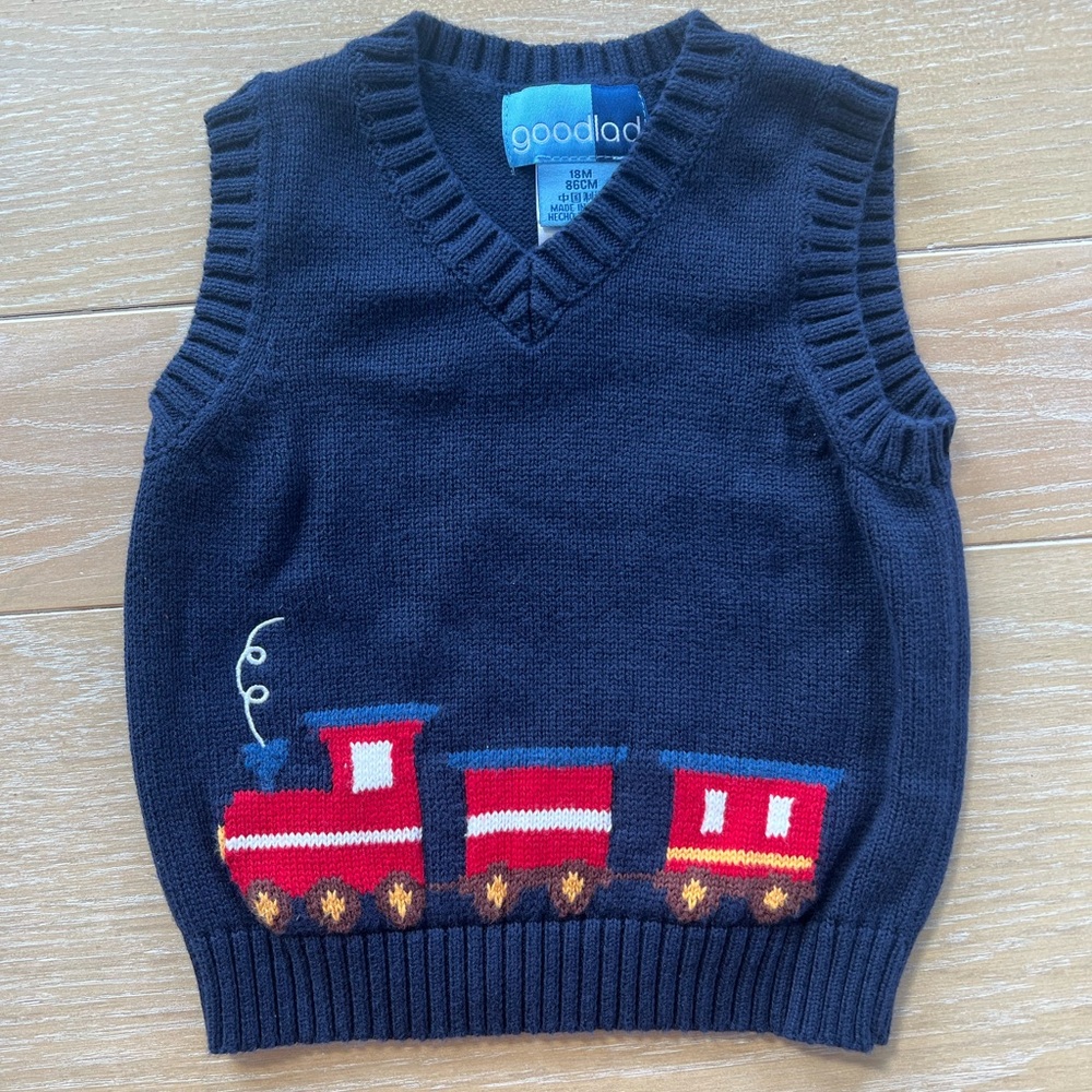 Goodlad Navy Blue Train Sweater Vest - Boy 18 Months